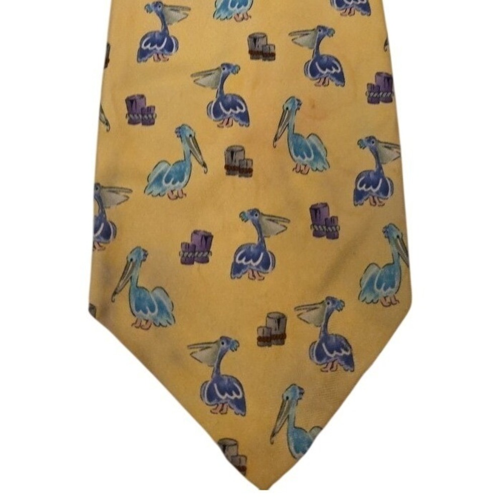 Alyn Neckwear Pelicans Yellow Necktie 100% Silk EUC